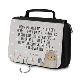 Mr. & Mrs. Panda Otter Wash Bag with Stone, gray, Hand Drawn