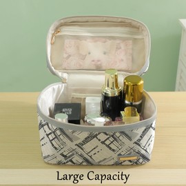 Richeart 3PC Makeup Bag Set, Cationic Jacquard Large Cosmetic Organizer, Back-Coated Solvent-Free Travel Toiletry Bag for Women - Gray