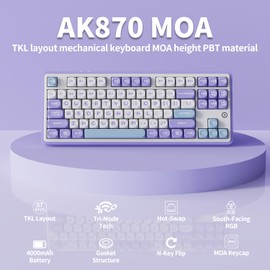 DAIDAI×AJAZZ AK870 TKL 87-Key Gasket Structure Full-Key Hot-Swappable Mechanical Keyboard Type-C/2.4G/BT 5.1, 4000mAh Battery, MOA Keycap,South-Facing RGB, for Windows/MAC.
