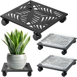 2 Packs 12" Metal Square Plant Caddy with Wheels Large Iron Rolling Plant Stand with Casters Heavy-Duty Plant Dolly Coaster Plant Pot Mover Roller Base for Indoor Outdoor, Black