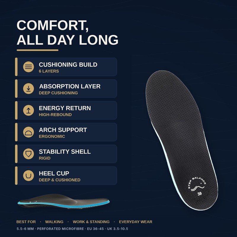 STEP BALANCE Comfort Insoles Cushioned, Arch Support, EU 44