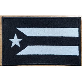 Puerto RICO Flag Embroidered Patch Iron-On or Sew-On MC Biker Morale Tactical Shoulder Black & White Boricua 5 x 3 Puerto Rican Emblem Black Border