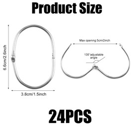 Pack of 24 Shower Curtain Rings with Snaps, 66 x 38 mm, Metal Curtain Rings for Opening, Oval Shower Rings for Shower Curtain, Bathroom, Living Room, Bedroom, Kitchen (Silver)