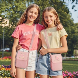 CLOUDWINGS Birthday Gifts for Girls Crossbody Purse Small Initial Cell Phone Toddler Purse Triple Compartment Crossbody Bags（Pink,A