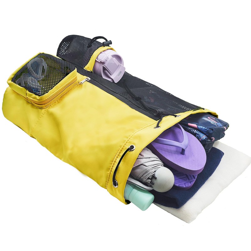 lifwimner Mesh Beach Backpack with Wet Pocket Drawstring Pool Bag