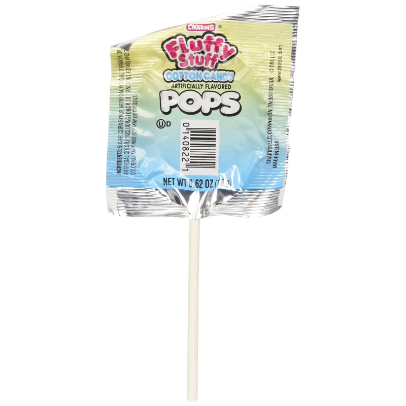Charms Fluffy Stuff Cotton Candy Lollipops- (Pack of 48)