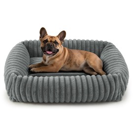 FURTIME Dog Bed for Small Medium Dogs Washable- Furry Puppy Beds, Rectangle Orthopedic Fleece Pet Beds with Removable Zipper Cover, 30x24x8inches, Grey