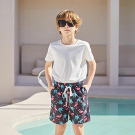 Ahegao Boy Swim Trunks with Compression Kids Green Palm Tree Bathing Suits Bright Black Pink Flamingo Swim Shorts 8T 9T Teen Quick Dry Beach Swimming Suits Sports Wears