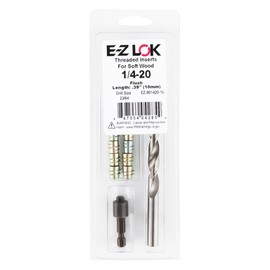 E-Z LOK Thread Repair Installation Kit - Includes E-Z Hex Threaded Inserts for Soft Wood, Zinc Alloy, Flush, 1/4-20 x 10mm Length, Drill, and Drive Tool, (EZ-801420-10)