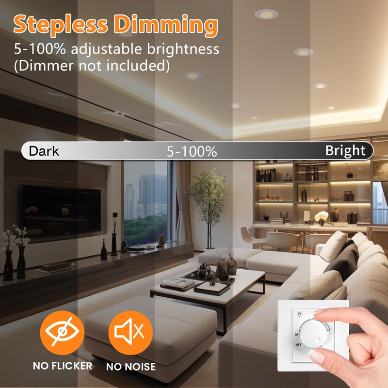 GeyouLux IP44 LED Downlights Dimmable Nickel 3000K 6 Pack