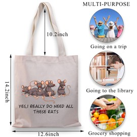 PLITI Rat Tote Bag For Rat Keeper Lover Gift Cute Rat Mom Gift Yes I Really Do Need All These Rats Canvas Handbag(Do need rats TGU)