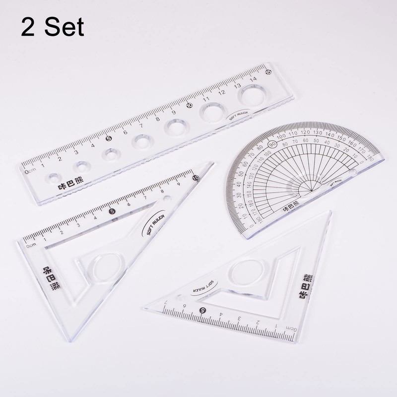 HARFINGTON 8piece Math Ruler Set 15cm Soft Straight Ruler Protractor