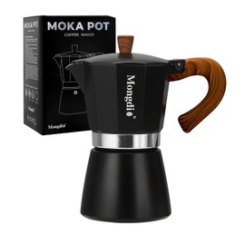 Mongdio Stovetop Espresso Maker Moka Pot, Cuban Coffee Maker Stove top coffee maker Moka Italian Espresso Greca Coffee Maker Brewer Percolator, 6 Espresso Cups, 10 oz - Black