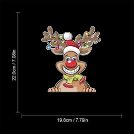 Leniutor Reflective Christmas Peeking Sticker, Santa Claus Reindeer Snowman Window Decals for Car Window Bumper Christmas Decorations (Reflective Reindeer-2, 1)