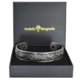 Ladies Copper Magnetic Bracelet Women Pewter Plated Copper Bangle Cuff 6 Magnets Adjustable, Floral Pattern-PP (M: Wrist 16.5-19.5cm/6.5-7.6")