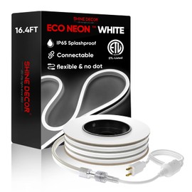 Shine Decor LED Neon Rope Lights Connectable, 16.4FT Flexible AC110V 120V Neon LED Strip Lights(Daylight Cool White) Outdoor Waterproof, ETL Plug&Play Neon String Lighting 120LED/M for Home Commercial