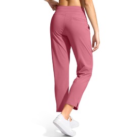 YYV Women's Pants with 3 Pockets High Waisted Golf Athletic Pants 7/8 Stretch Ankle Pants for Women Workout Travel Casual(Berry Rose Large)