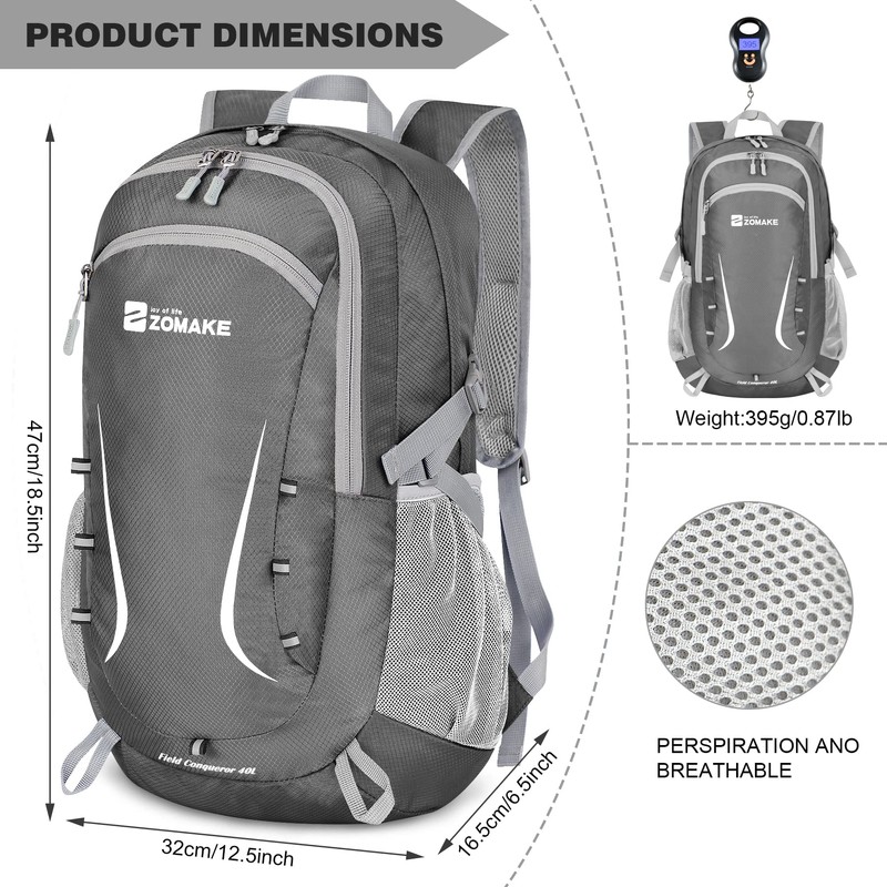 ZOMAKE 40L Foldable Backpack Lightweight Rucksack,Packable Small Backpacks Water Resistant