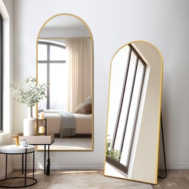 TUYOHW Arched Full Length Mirror, 56"x20"Floor Mirror with Stand, Wall Mirror Full Length, Floor Standing, Hanging or Leaning, Tall Aluminum Frame Full Body Mirror for Bedroom, Gold