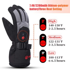 SAVIOR HEAT Rechargeable Heated Gloves with 3 Heating Levels - Electric Ski Gloves, Touchscreen, Waterproof for Men Women (L)