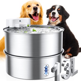Dog Water Fountain for Large Dog, 7-13L/1.8-3.4Gal Stainless Steel Pet Water Fountain, Automatic Filtered Dog Water Bowl Dispenser with Filter, Quiet Pump, BPA Free, for Cats & Dogs Muti-pet Home