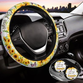 Christian Faith Steering Wheel Cover for Women, Universal Auto Steering Wheel 14-15 Inch Car Interior Accessories with 2PCS Car Coasters, Suitable for Men and Women