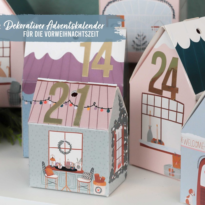 Papierdrachen DIY Advent Calendar for Crafts and Filling - Houses