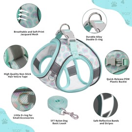 PawSailor Anti-Pull Dog Harness and Lead Set, Breathable, Adjustable, Reflective with Floral Print, Soft Padded Vest Harness for Medium Dogs, Green, L