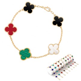 Four Leaf Clover Bracelet for Women Girl White Black Green Red Lucky Link Clover Bracelets,18K Gold Plated Jewelry Double-Sided Design Christmas Valentine's Day Gifts
