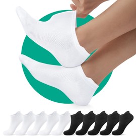 EKSHER 10 Pairs Unisex Plain Trainer Socks with Padded, Short Half Socks, Quarter Cotton Net Breathable Black White, Black*5 + White*5, 35 - 38