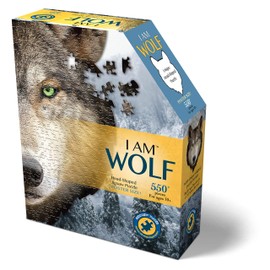 Madd Capp Puzzles - I AM Wolf - 550 Pieces - Animal Shaped Jigsaw Puzzle Gray, 24" x 32"