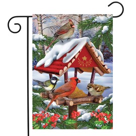 Gathered Together Winter Garden Flag Cardinals Birdfeeder 18" x 12.5"