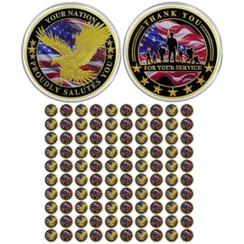 CHURYUML 100Pcs Military Challenge Coins Bulk Veterans Day Gifts Thank You for Your Service Military Appreciations Gifts for Men Women Army Soldiers Honor Coin Your Nation Proudly Salutes You