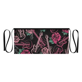 Aflyko Waist Apron Floral Guitar Rose Mexican Short Waitress Server Apron Chef Half Apron Waiter Bartender Waterproof 3 Pockets Apron for Garden Kitchen Restaurant
