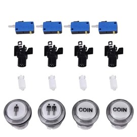 SagaSave Arcade Game Buttons Set - 1 Player + 2 Player + LED Coin Buttons Kit (White)