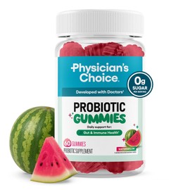 Physician's CHOICE Probiotic Gummies with Vitamin D & Prebiotic Fiber - Sugar Free - 1B CFUs of Clinically Studied Probiotic - Supports Immune & Gut Health for Women & Men - Watermelon Flavor - 60CT