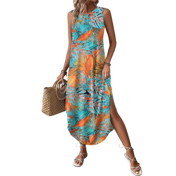 Zeagoo Womens Boho Dress for Summer Beach Vacation Dresses Leaf