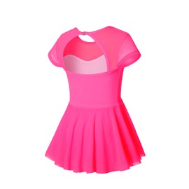 Phineein Short Sleeve Ballet Leotards For Girls - Hollow Back Dance Leotards with Skirt, Purple, 4-5