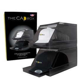 The CapBox 2.0 (2 Pack Clear) Hat Organizer for Baseball Caps, Stackable Sliding Tray Hat Rack & Hat Holder Hat Hanger Cap Storage Container 2 Yr. Warranty Anti Tilting & Tray Stop (Black Transparent)