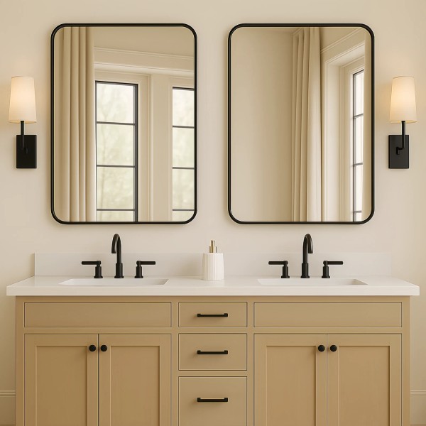 Unbranded Pair of 22x30 Black Bathroom Mirrors, Rustproof Frame, Modern