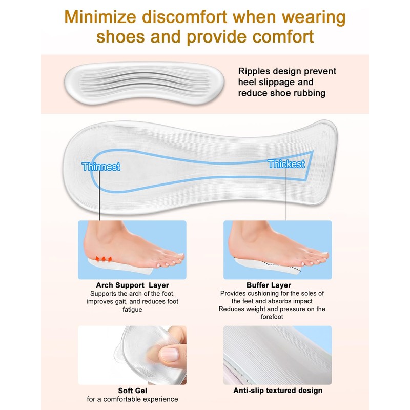 4 Pairs Silicone High Heel Inserts Weight Shifting for Women,