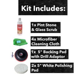 Hard Water Deposit Remover KIT - Scrub Deep Cleans Granite Countertops, Travertine Showers, Glass Shower Doors (1 Pint Stone Pro Stone & Glass -16 Fl Oz, 5" white pad, & Cleaning Cloth)