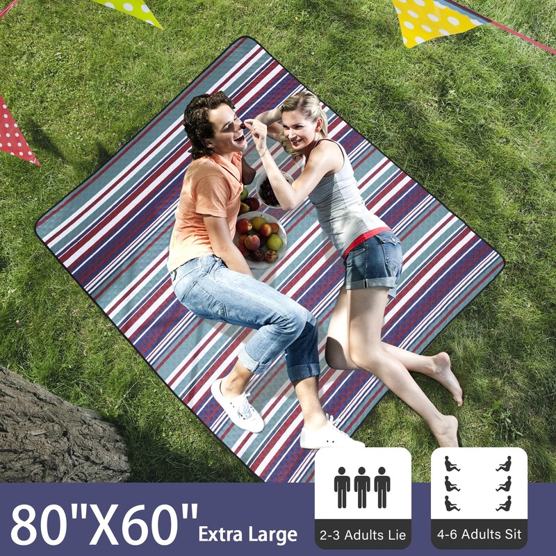 HX&OD Large Picnic Blanket Outdoor 80”x60” Waterproof Picnic Mat Foldable