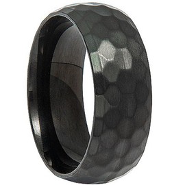 8mm Stainless Steel Matte Brush Hammered Classic Plain Dome Style Wedding Band Ring (Black, 8)