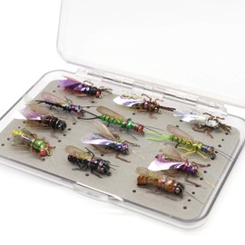YZD Realistic Trout Hand Tie Fly Fishing Flies Collection Dry Wet Nymph Fly Assortment with Fly Box Lures Kits 12/16/18/22/36/48Pcs (Moth Kit 12pcs)