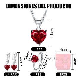 Fuezoiu 4pzs Joyería Juego De Collar Pulsera Pendientes Anillos Dijes Acero Inoxidable Para Parejas Novia Mujer Mamá Regalo Con Caja Rojo