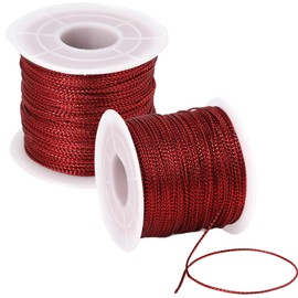 Metallic Cord 218 Yards 1mm Red String Twine Metallic Tinsel Thin Ribbon Rope Red Thread String for Crafts Bracelet Necklace Jewelry Making Gift Wrapping Christmas Ornaments Hanging Decor 2 Roll