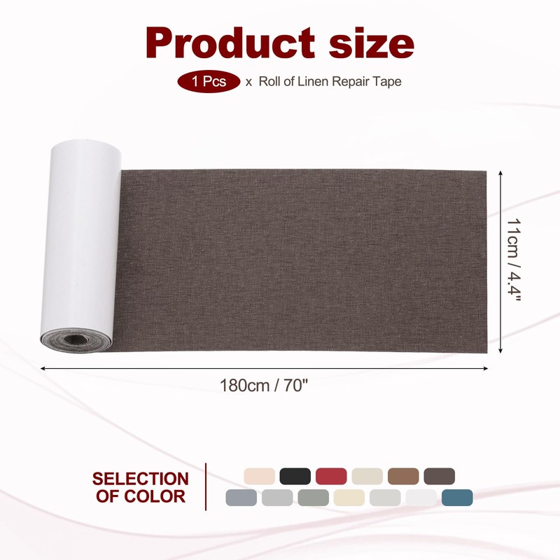 PATIKIL 70x4.4"リネン補修テープ 家具ソファ車シート事務所チェア用の自己粘着補修パッチ ダーク茶色