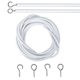 2 m Curtain Wire, White Curtain Wire, Curtain Wire, Curtain Cord, Plastic Coated Curtain Rope, Curtain Ropes with 2 Pieces Screw Eyelets and 2 Pieces Hooks for Curtains, Shower Curtains, Curtain Rods