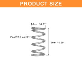QUARKZMAN Pack of 5 Compression Springs, 0.9 x 8 x 15 mm, Compression Springs, Spring Springs, Coil Springs, Steel Springs, 304 Stainless Steel, Silver